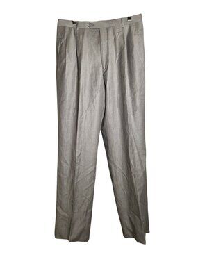 Studio Milano Men's 36R Gray Wool Dress Pants Super 120s Pleated Trousers Formal